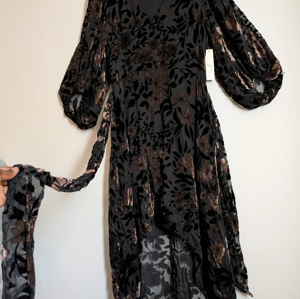 Eliza J Floral Velvet Burnout High-Low Gown Dress Balloon Sleeve Size 10 NWT - Picture 5 of 7